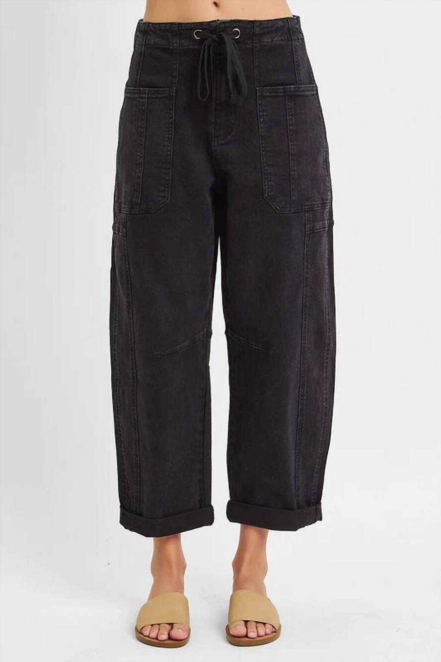 NEW RISEN high rise boyfriend cuffed barrel jeans in black